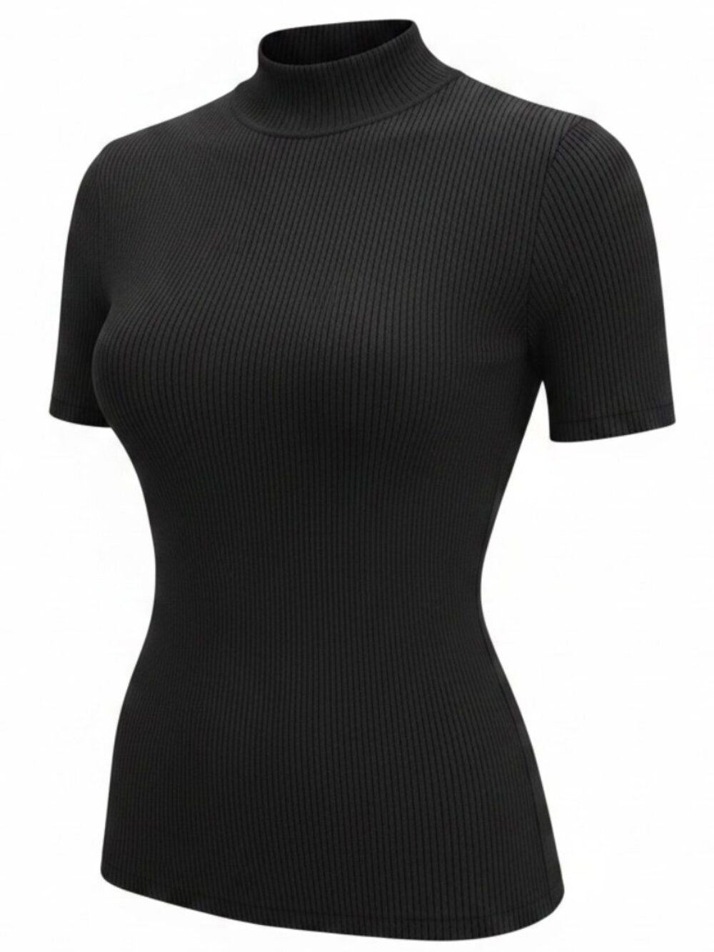 Banana Republic 100% Silk Rib Knit Mock Neck Top Sz M Black #191N